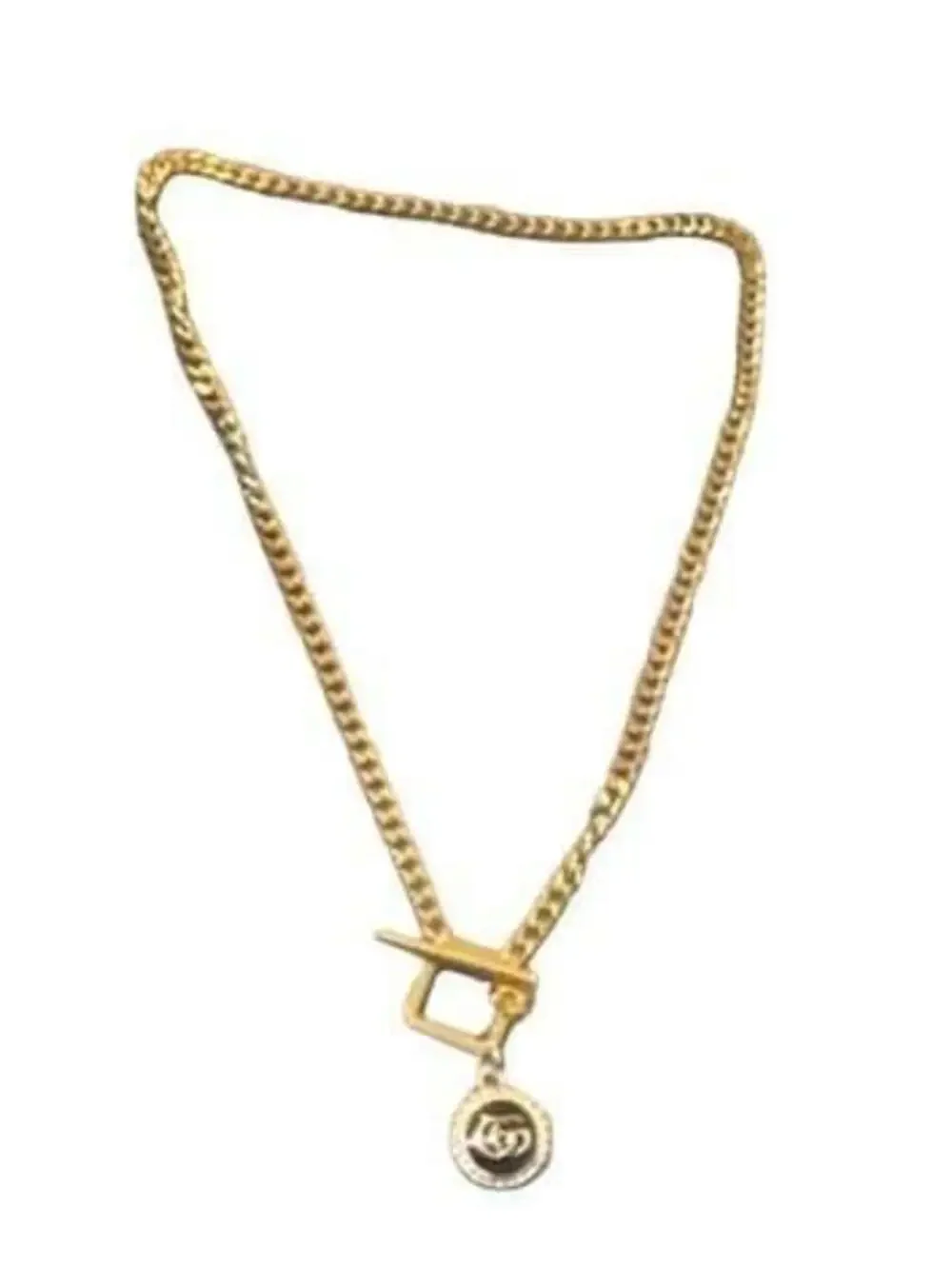 Gucci Double G Gold-Tone Cuban Link T-Bar Toggle Necklace with Black Enamel and